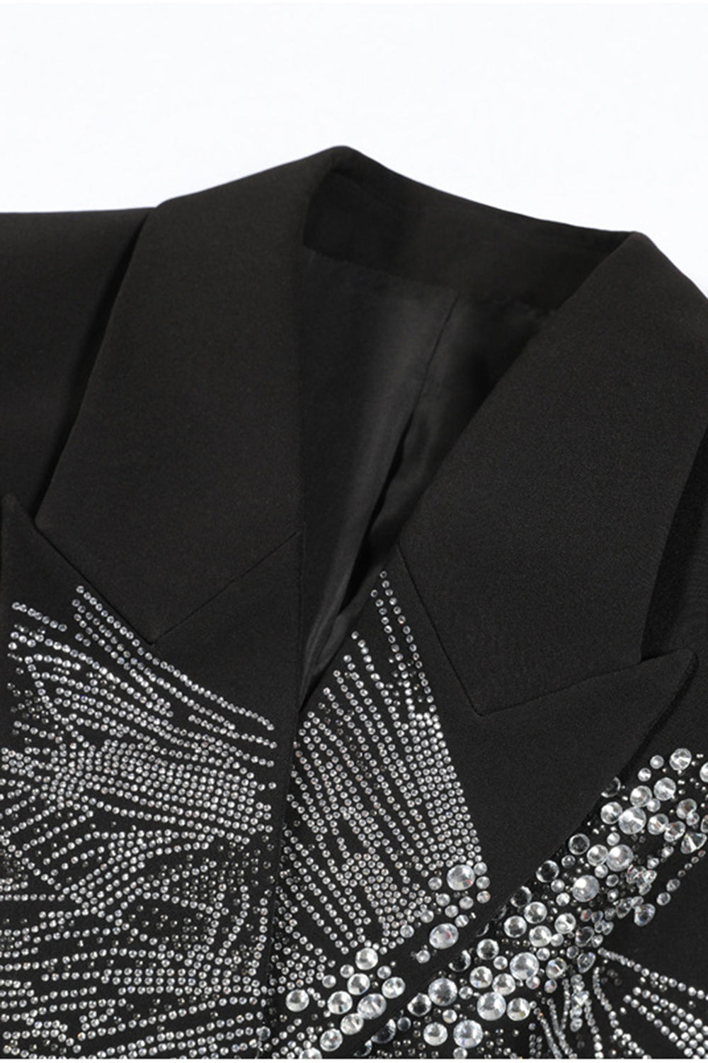 Sparkly Black Peak Lapel Double Breasted Women Formal Blazer with Beading