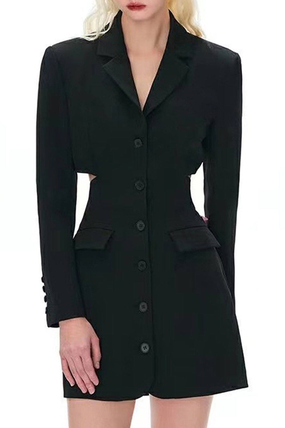 Black Notched Lapel Cut Out Women Formal Suits with Bow