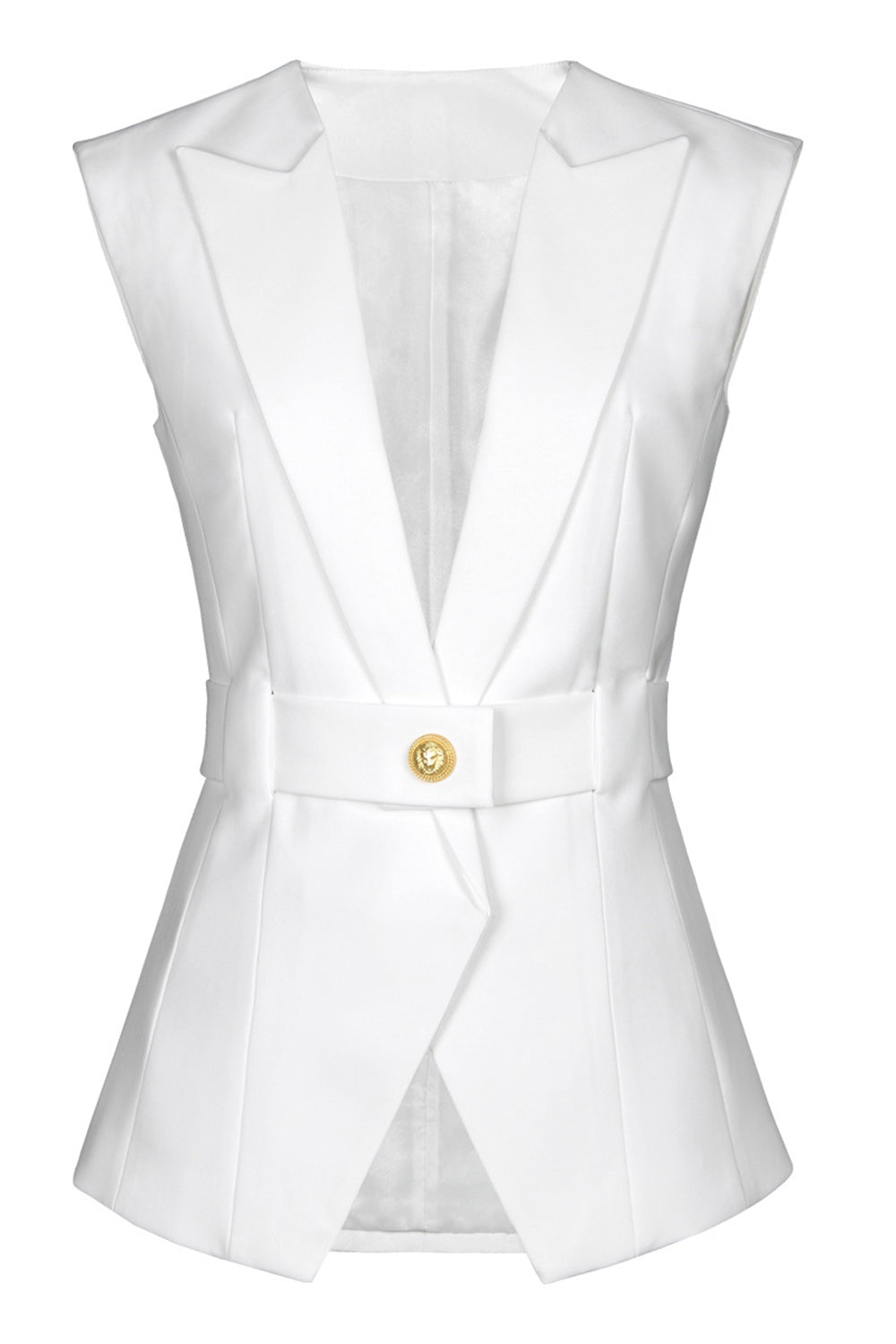 White Peak Lapel Sleeveless Satin Women Formal Blazer