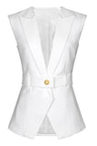 White Peak Lapel Sleeveless Satin Women Formal Blazer