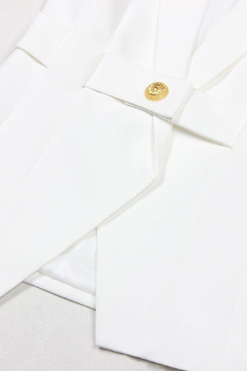 White Peak Lapel Sleeveless Satin Women Formal Blazer