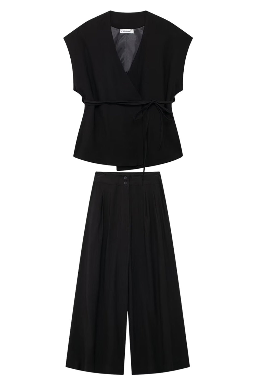Black 2 Piece Sleeveless V Neck Women Formal Suits with Strings