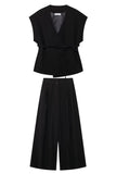 Black 2 Piece Sleeveless V Neck Women Formal Suits with Strings