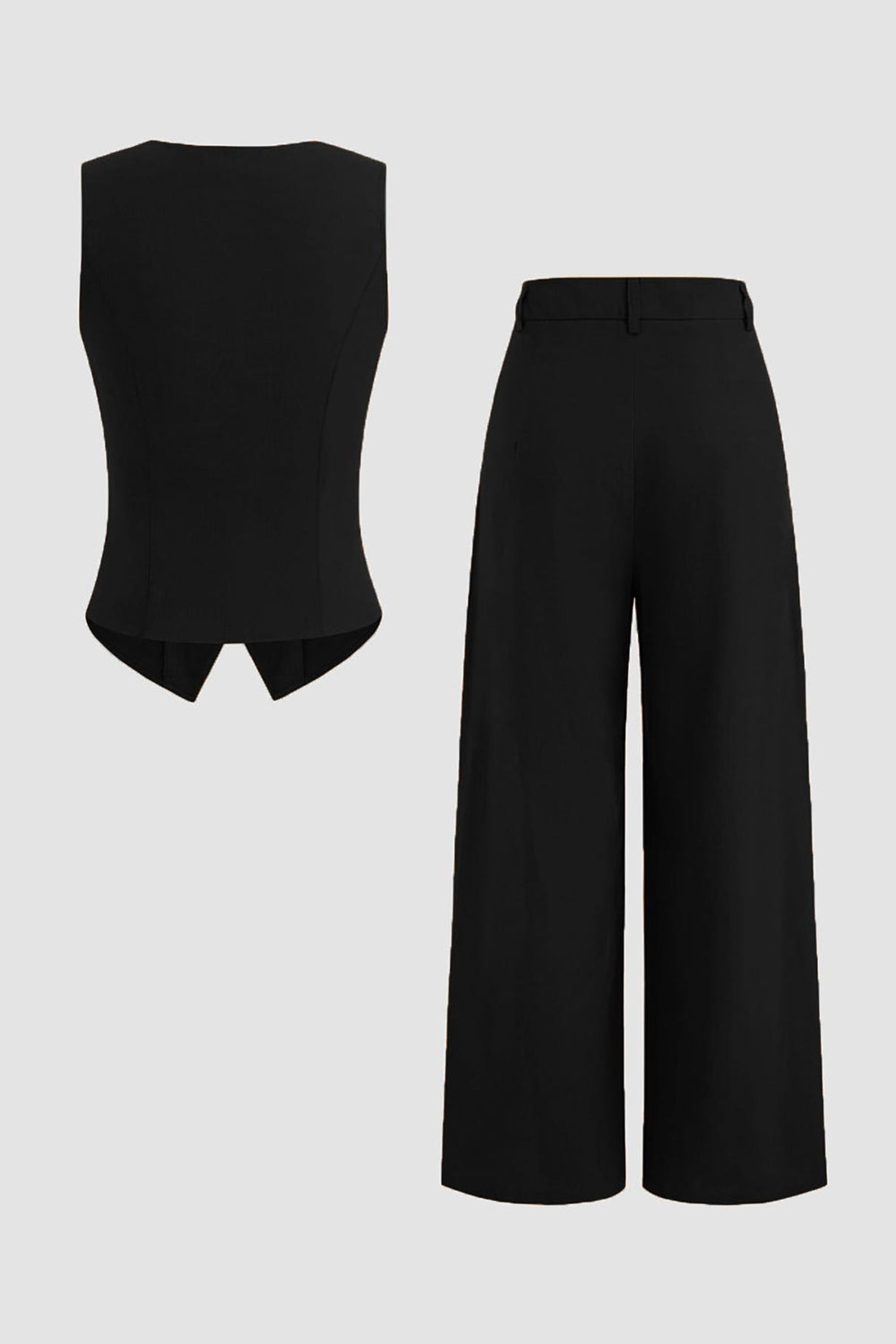 Navy 2 Piece Satin V Neck Sleeveless Women Formal Suits