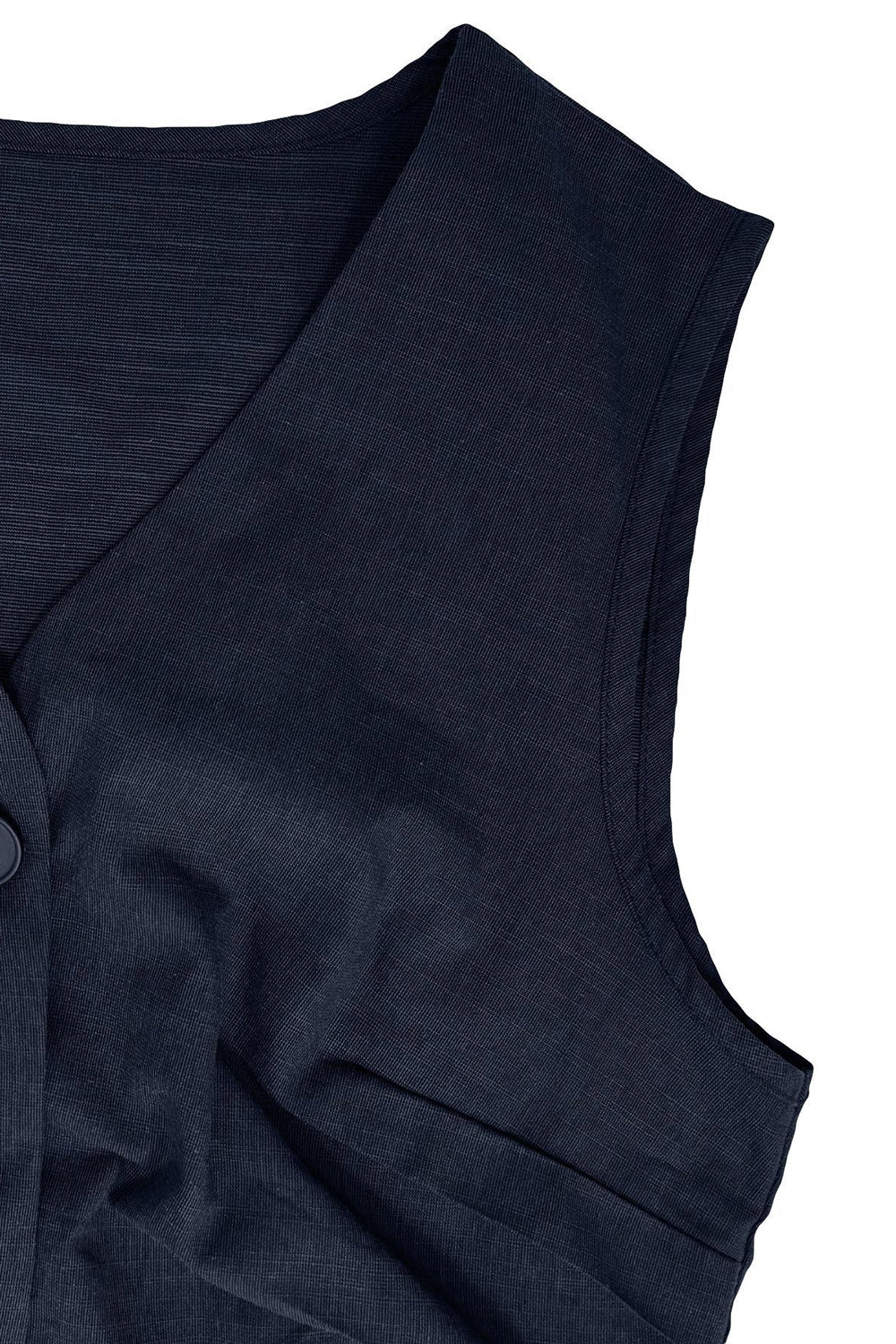 Navy 2 Piece Satin V Neck Sleeveless Women Formal Suits