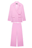 Pink 2 Piece Peak Lapel Women Formal Suits with Strings