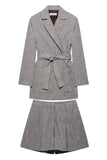 Grey 2 Piece Notched Lapel Women Formal Suits with Belts