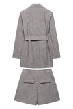 Grey 2 Piece Notched Lapel Women Formal Suits with Belts