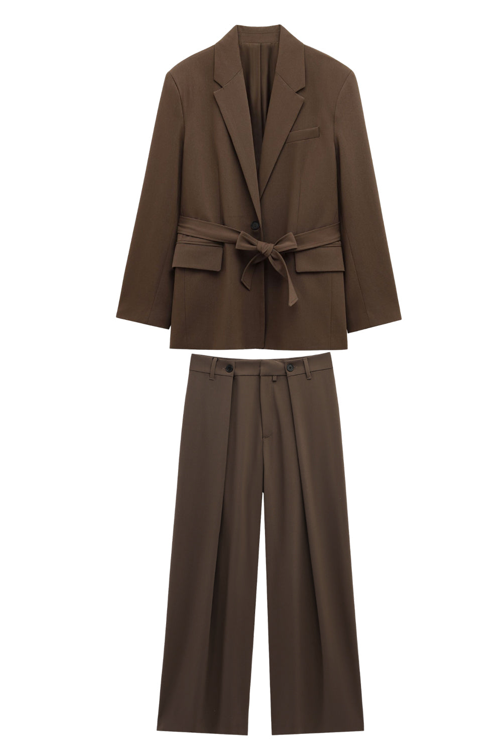 Coffee 2 Piece Notched Lapel Women Formal Suits with Belts