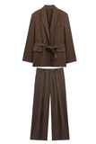 Coffee 2 Piece Notched Lapel Women Formal Suits with Belts