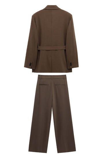 Coffee 2 Piece Notched Lapel Women Formal Suits with Belts