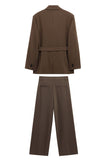 Coffee 2 Piece Notched Lapel Women Formal Suits with Belts