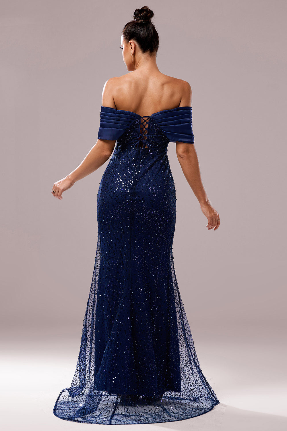 Sparkly Navy Mermaid Beaded Long Ruched Formal Dress