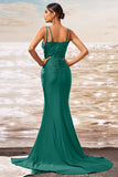 Dark Green Mermaid Satin Long Formal Dress with Slit