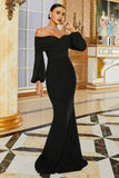 Black Off the Shoulder Mermaid Long Formal Dress with Sleeves