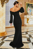 Black Off the Shoulder Mermaid Long Formal Dress with Sleeves