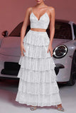 Sparkly White A Line Tiered 2-Piece Long Formal Dress