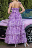 Purple Floral Ruffled A Line Tiered Cut Out High-Low Formal Dress