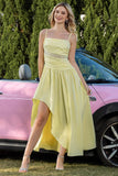 Yellow Spaghetti Straps A Line Asymmetrical Formal Dress