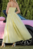 Yellow Spaghetti Straps A Line Asymmetrical Formal Dress