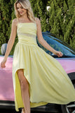 Yellow Spaghetti Straps A Line Asymmetrical Formal Dress