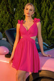 Fuchsia Cut Out A Line Cocktail Dress