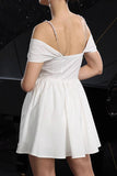 White Cold Shoulder A Line Short Graduation Dress with Keyhole
