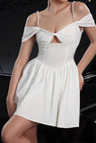 White Cold Shoulder A Line Short Graduation Dress with Keyhole