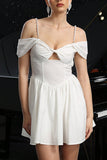White Cold Shoulder A Line Short Graduation Dress with Keyhole
