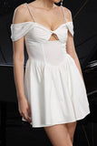 White Cold Shoulder A Line Short Graduation Dress with Keyhole