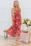 Red Floral A Line Spaghetti Straps Long Summer Dress