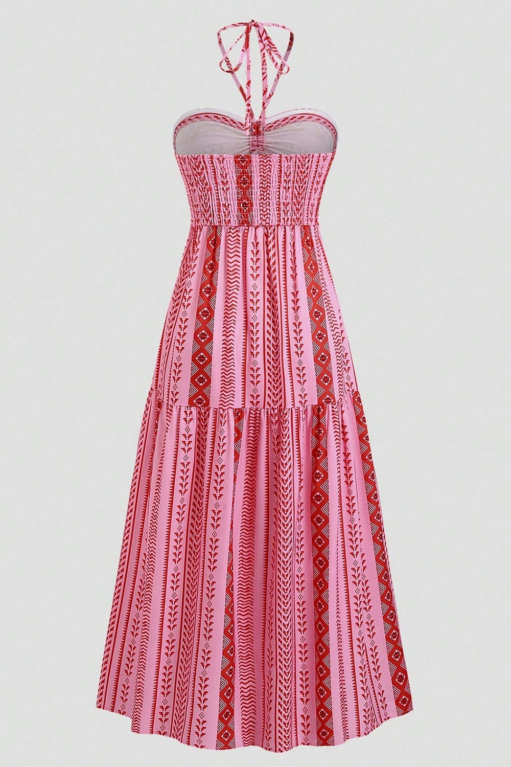 White Blue Floral Halter A Line Long Summer Dress with Slit