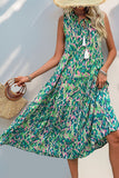 Blue Printed Sleeveless A Line Long Summer Dress