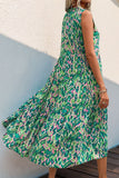 Blue Printed Sleeveless A Line Long Summer Dress