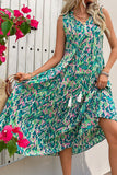 Blue Printed Sleeveless A Line Long Summer Dress