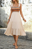 Light Kahki A Line Square Neck Long Summer Dress with Bow