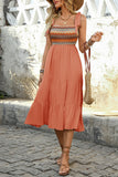 Light Kahki A Line Square Neck Long Summer Dress with Bow