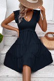 Black V-Neck A Line Short Summer Dress with Ruffles