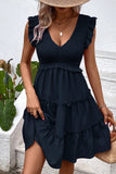 Black V-Neck A Line Short Summer Dress with Ruffles