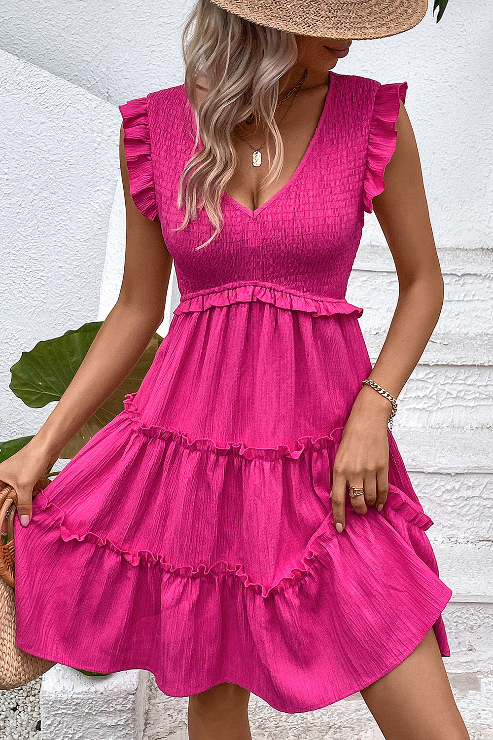 Black V-Neck A Line Short Summer Dress with Ruffles