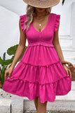 Black V-Neck A Line Short Summer Dress with Ruffles