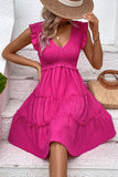 Black V-Neck A Line Short Summer Dress with Ruffles