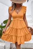 Black V-Neck A Line Short Summer Dress with Ruffles