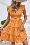 Black V-Neck A Line Short Summer Dress with Ruffles