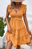 Black V-Neck A Line Short Summer Dress with Ruffles