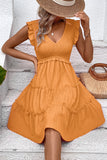 Black V-Neck A Line Short Summer Dress with Ruffles