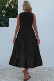 Black A Line V-Neck Long Summer Dress with Buttons