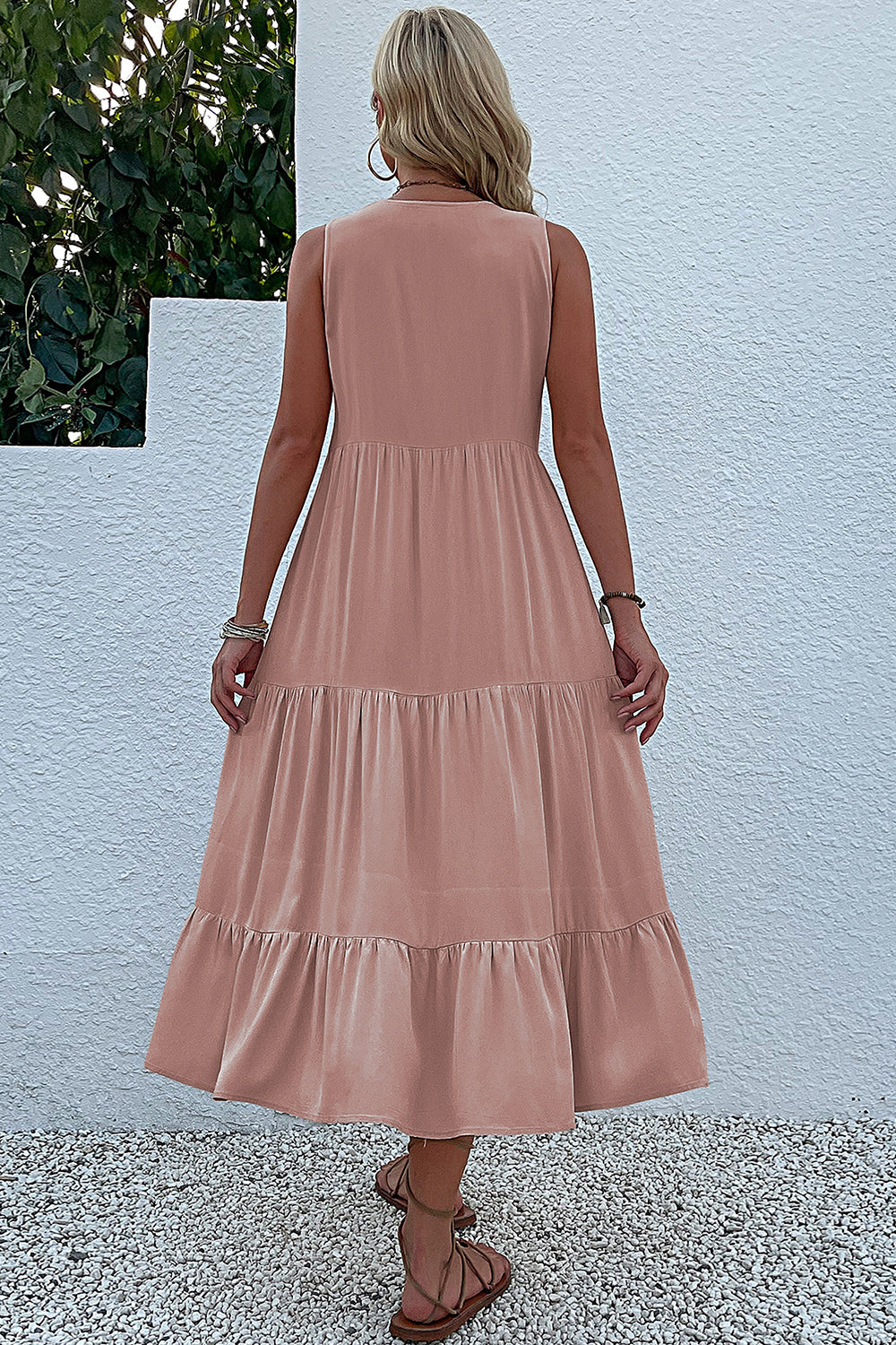 Black A Line V-Neck Long Summer Dress with Buttons