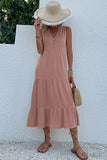 Black A Line V-Neck Long Summer Dress with Buttons