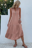 Black A Line V-Neck Long Summer Dress with Buttons